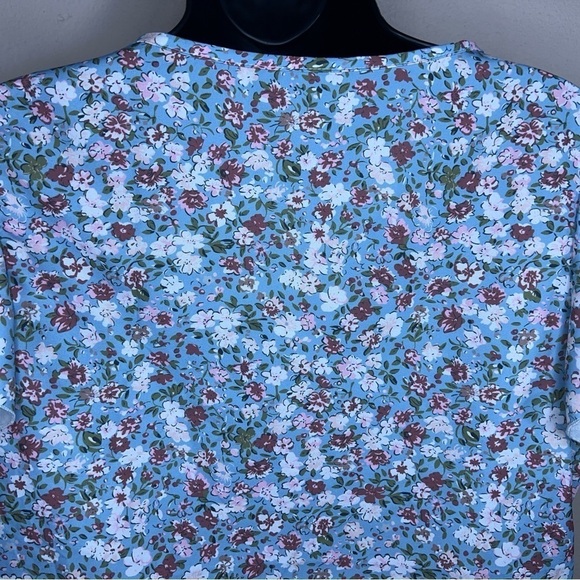 LARGE BLUE RUFFLE SLEEVE BLOUSE TOP LIGHTWEIGHT PASTEL SHORT SLEEVE - Picture 7 of 9